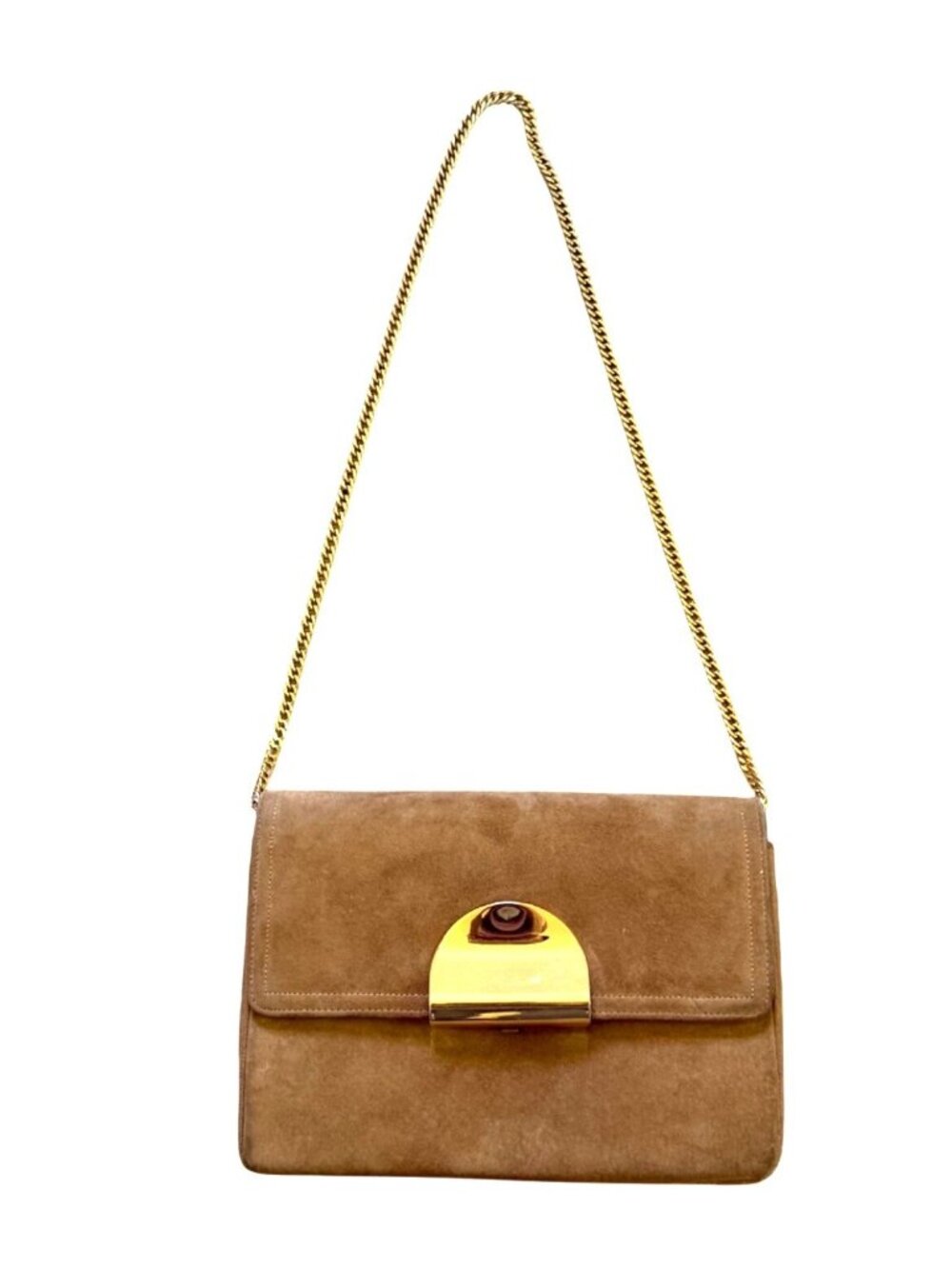 Morris Moskowitz Women's Shoulder Bag Brown Suede Gold Chain Vintage Luxury Rare